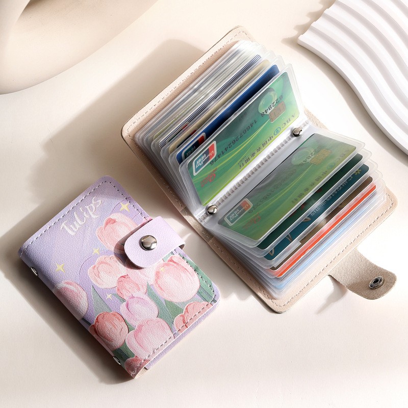 Picture of Vintage Oil Painting Card Bag Large Capacity Women's Multi-Card Driver's License Card Jacket Card Bag Small Cartoon Coin Purse