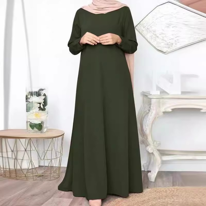 Picture of in stock New Cross-border Middle East Muslim Solid Color Loose Pullover Casual Elegant Long Sleeve Long dress Factory Batch