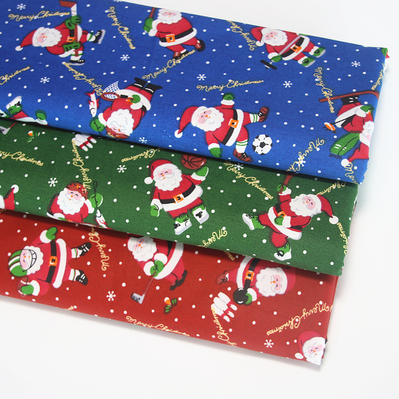 Sports Santa Twill Cotton Cartoon Fabric Cotton Bedding Fabric Christmas Gift Print
