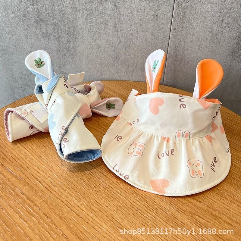 Picture of Rabbit Baby hat summer empty top hat baby big brim sun protection hat boys and girls toddler beach sun hat cute