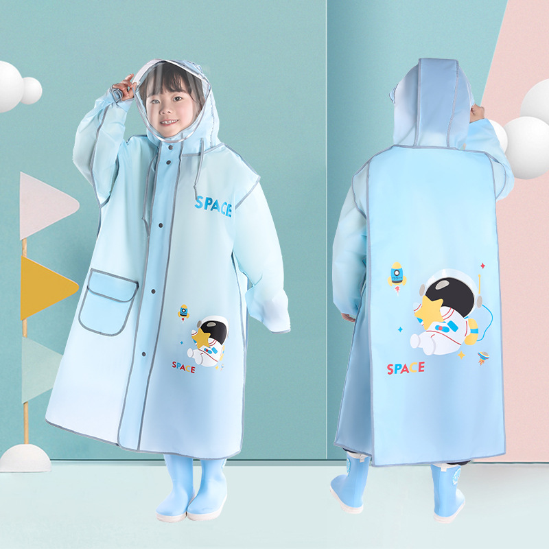 Picture of Children's Raincoat Kindergarten Baby Children Primary School Boys and Girls Raincoat with Schoolbag Double Brim Zipper Poncho