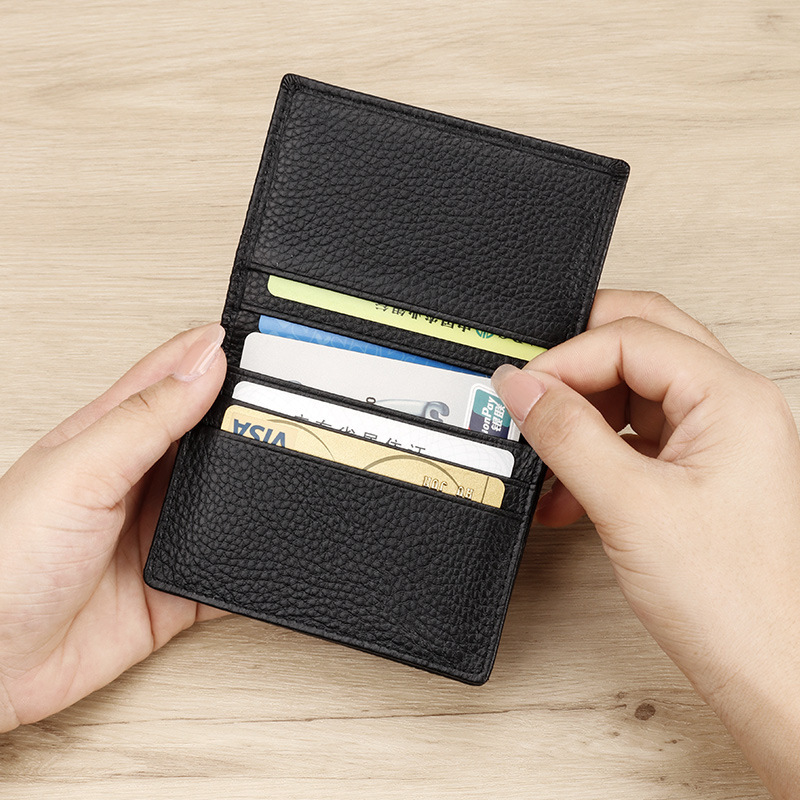 Picture of in stock wholesale genuine leather men's business card clip bag gift litchi pattern first layer cowhide business card holder 3302