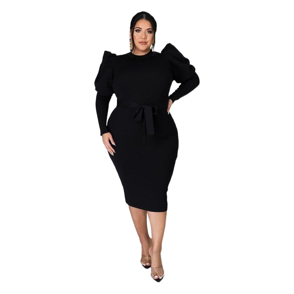 7370 Amazon ebay cross-border AliExpress foreign trade Europe and the United States women's long sleeve belt slim plus size dress