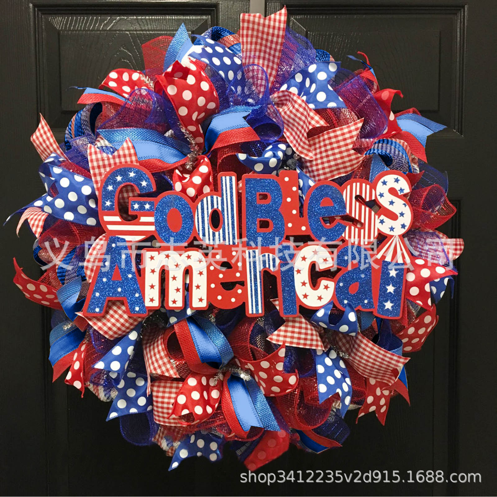 Picture of Amazon American Independence Day flag Garland ornaments national day door hanging wreath holiday decoration props wholesale