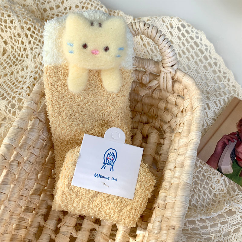 Picture of Cute Coral Fleece Socks Women's Three-dimensional Cartoon Doll Winter fleece-lined Thickened Warm Postpartum Home Sleep Socks