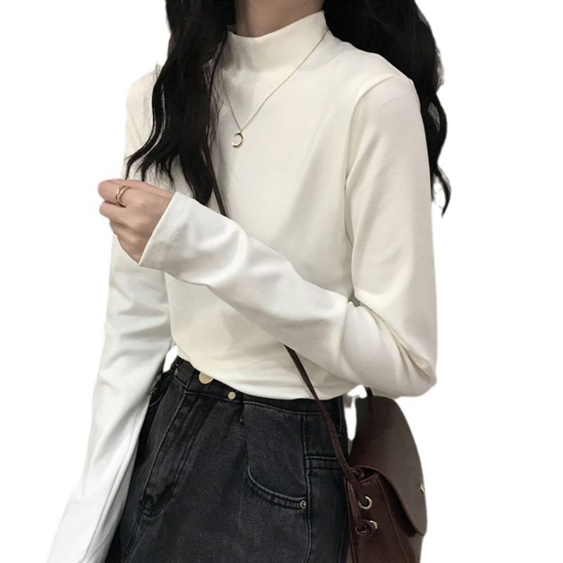 Picture of Velvet Mock Collar Base Shirt Women's Inner Wear Autumn and Winter Inner Wear New Long Sleeve T-Shirt Slim Warm Top Wear
