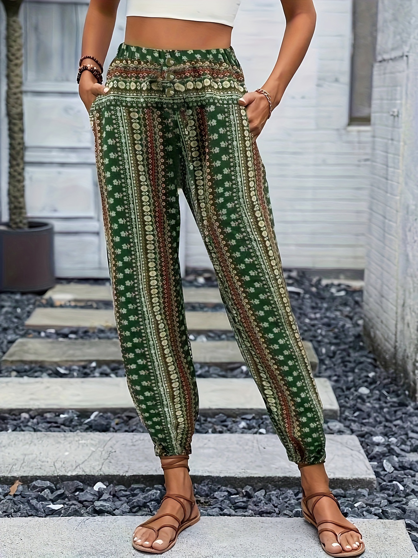 Picture of Women's Summer European-size Casual Loose Tropical Wide-leg Pants Relaxation Full of Summer Travel Necessary Wholesale