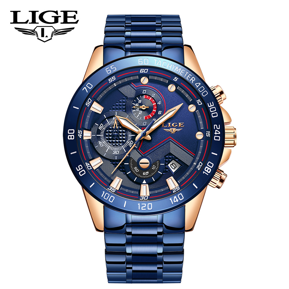 Picture of LIGE/LIGE cross-border special for men's business quartz watch three-eye six-pin multi-function waterproof watch Chronograph