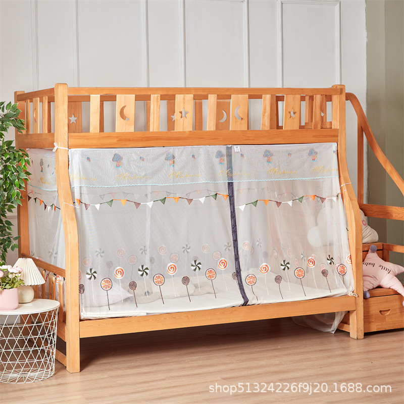 Children's bed encrypted mosquito net upper and lower bunk ladder cabinet children's bed household thickened mosquito net double door dustproof top