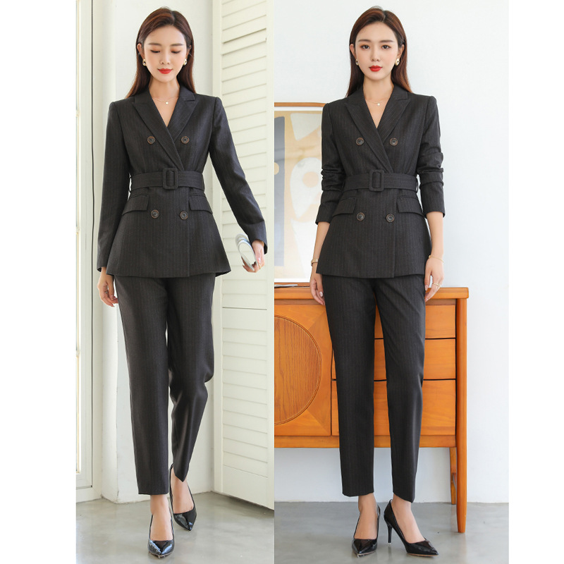 Spring and Autumn New Elegant Lace-up Small Suit Korean Style Design Sense Striped Suit Business Wear Dress Women's Coat
