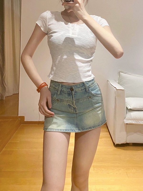 Anti-glare A- line Denim Skirt Women's Summer ins New High Waist Retro Hip Skirt Hot Girl Culottes ins