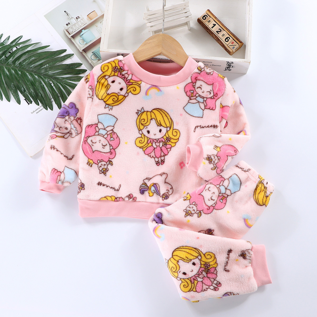 Picture of Children's Autumn and Winter Warm Flannel Suit, Quilted and Thickeneded Home Clothes, Autumn Clothes and Long Trousers, Boys and Girls Intimates Set