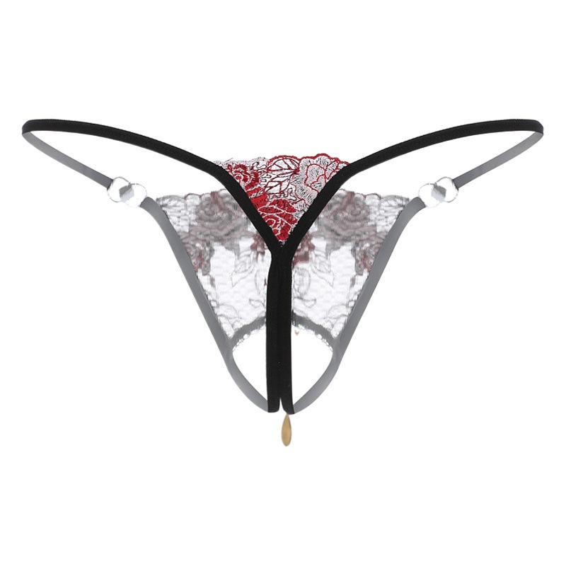 European and American Shorts Women's Crotch-free Sexy Underwear Women's Rhinestone Lace Embroidered Sexy G-string Cross-border Supply