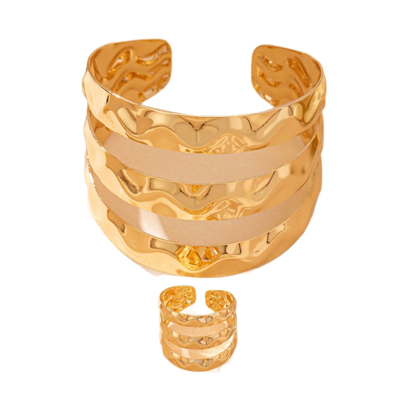 Picture of Amazon Cross-Border Hot Selling Irregular Hammered Pattern Open Ring Bracelet Set Women's Personalized Exaggerated Street Style Bracelets