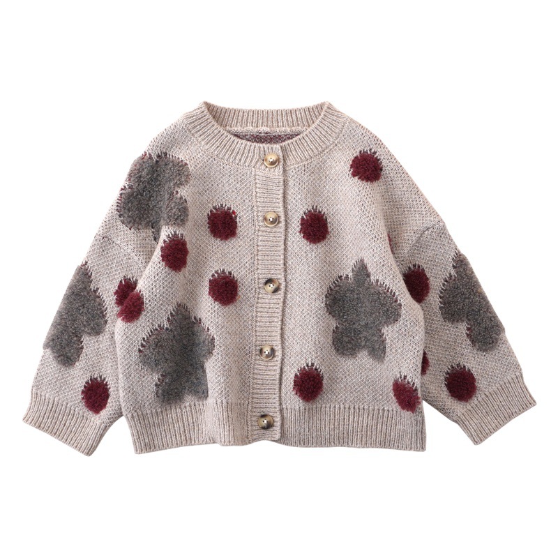 2024 Spring New Korean Style Children's Clothing Girls Large Polka Dot Sweater Children's Sweater Baby Girl Knitted Cardigan
