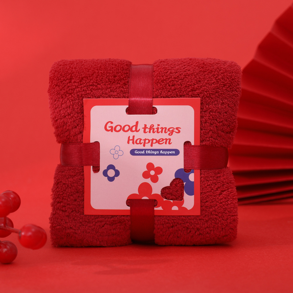 Picture of Towel Souvenir Coral Fleece Wedding Return Gift Box Hand Towel with Festive Gift Square Towel