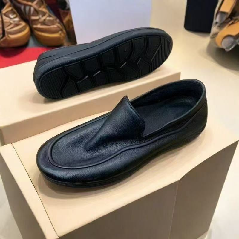Men's leather shoes autumn new plain face one-foot breathable round-toe casual beanie shoes men's Ouruo intelligent wind leather shoes