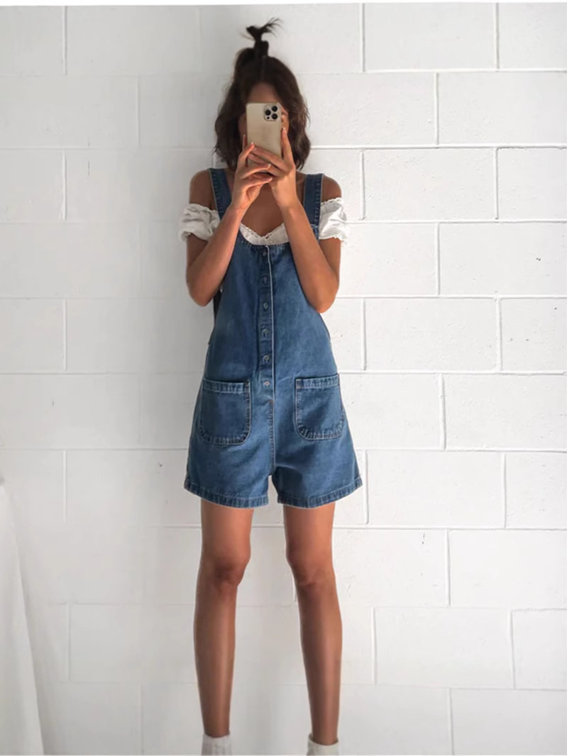 Picture of 2025 Cross-border European and American-style Women's Summer High Waist Slim-fit Slim-fit Adjustable Strap Wash Denim-fit Shorts