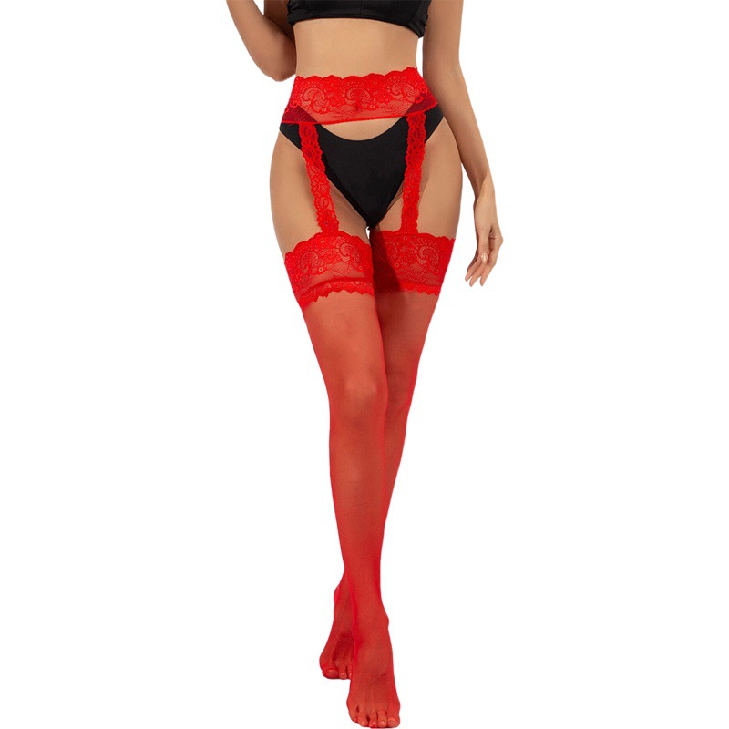 Picture of European and American Fashion Women's Internet Celebrity Sexy Didi Trouser Stockings Garter Belt Piece Hollow Lace Perspective High Tube Net Stockings