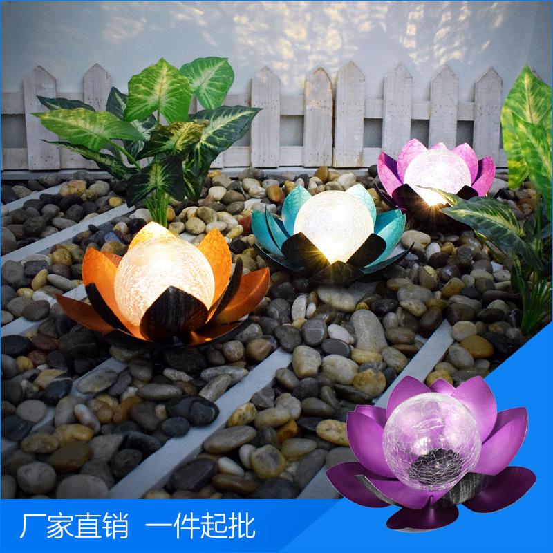 Amazon Cross-border New Outdoor European-style Garden Solar Iron Lotus Lamp Garden Decoration Landscape Lamp