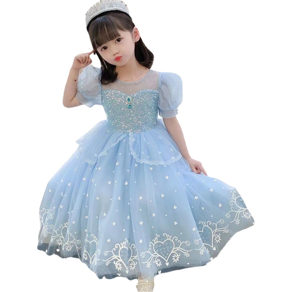 Girls Princess Elsa Dress 2025 Summer New Style Girls dress Princess Elsa Mesh Children's Day Performance Dress Trendy