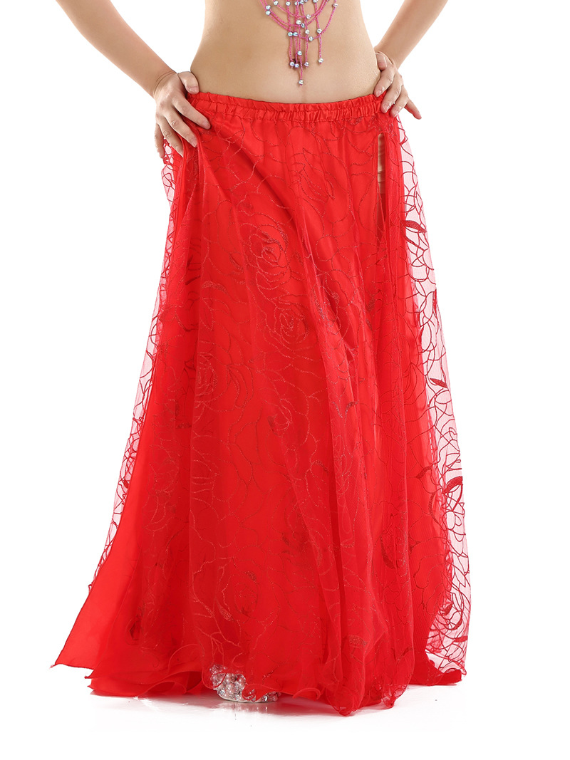 Picture of Hot Push Rose Skirt Belly Dance Performance Clothing Outer Mesh Design Double Slit Stunning Dance Clothing Source Factory