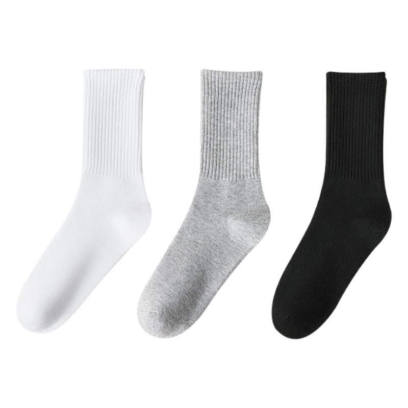 Socks Men's Autumn and Winter High Top Basketball Socks Towel Bottom Thickened Running Sports Socks Solid Color Black and White Couple Cotton Socks Men