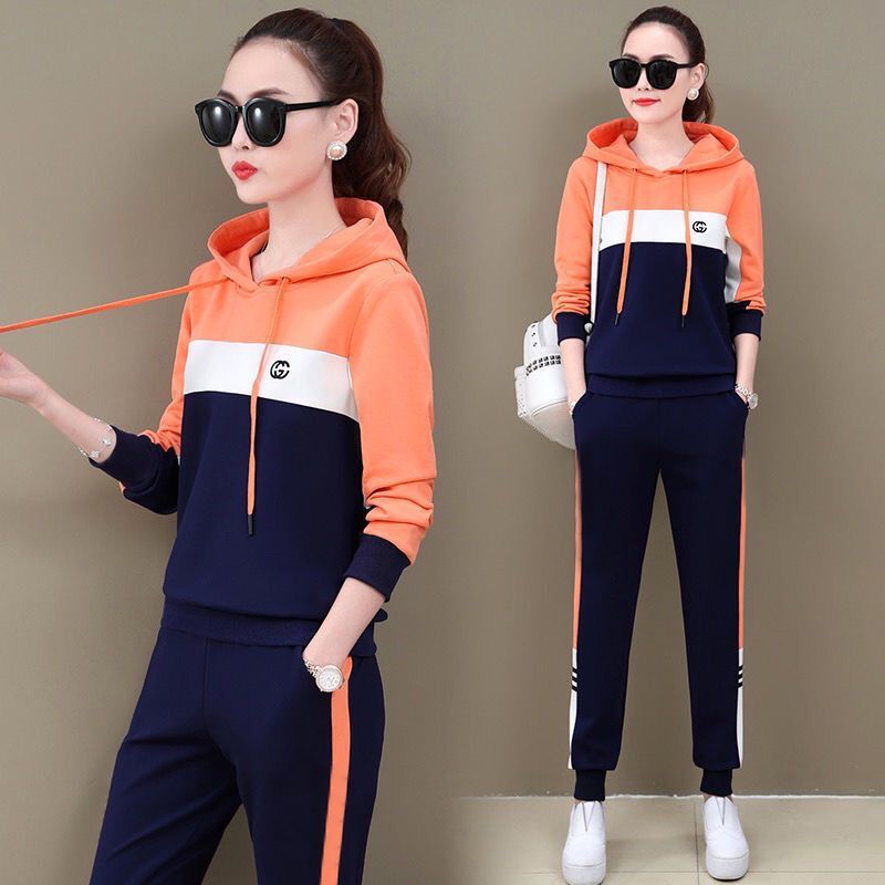 Wholesale hooded sportswear casual suit women's new spring and autumn Korean fashion loose foreign style sweater two-piece set