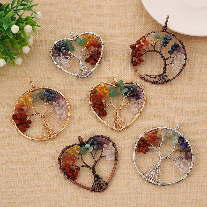 Foreign Trade Colorful Natural Stone Money Tree Crystal Gravel Tree of Life Pendant Winding Necklace Jewelry Spot Direct Sales