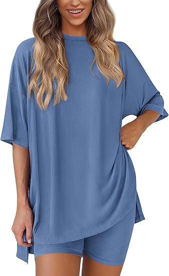 Picture of Cross-border foreign trade Amazon 2025 new women's casual round neck split loose shorts short sleeve home clothes suit