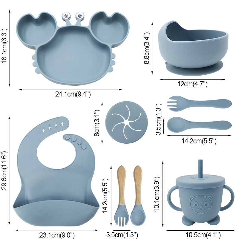 Picture of Baby silicone tableware crab plate suit food supplement bowl bib food grade tableware suit factory direct supply cross-border