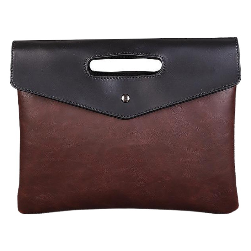 2025 New Men's Handbag Crazy Horse Leather Men's Clutch Bag Trendy Clutch File Bag Contrast Color Bag File Bag