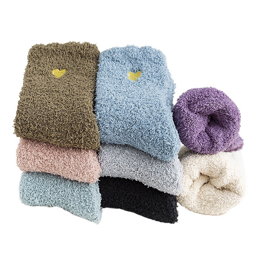 Autumn and Winter Coral Fleece Socks Women's Thickened Floor Socks Japanese Style Love Embroidered Sleep Socks Warm Home Sleeping Moon