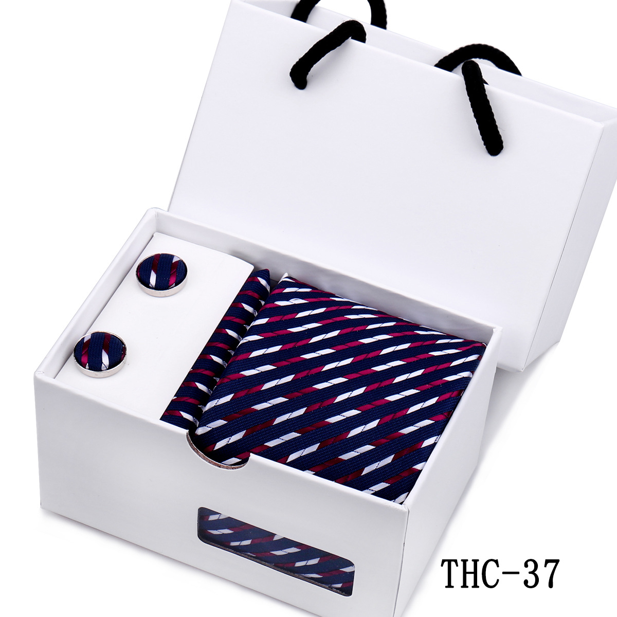 Picture of Men's Tie High Sense Gift Box 3 Pieces suit Business Dress Wedding Plaid Red Black Long Tie Shengzhou