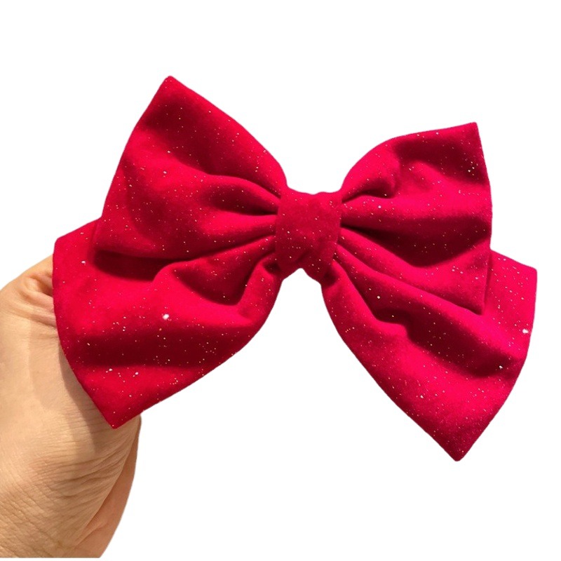 South Korea jewelry velvet shiny hairpin French retro high-grade bow ponytail top clip back head spring clip