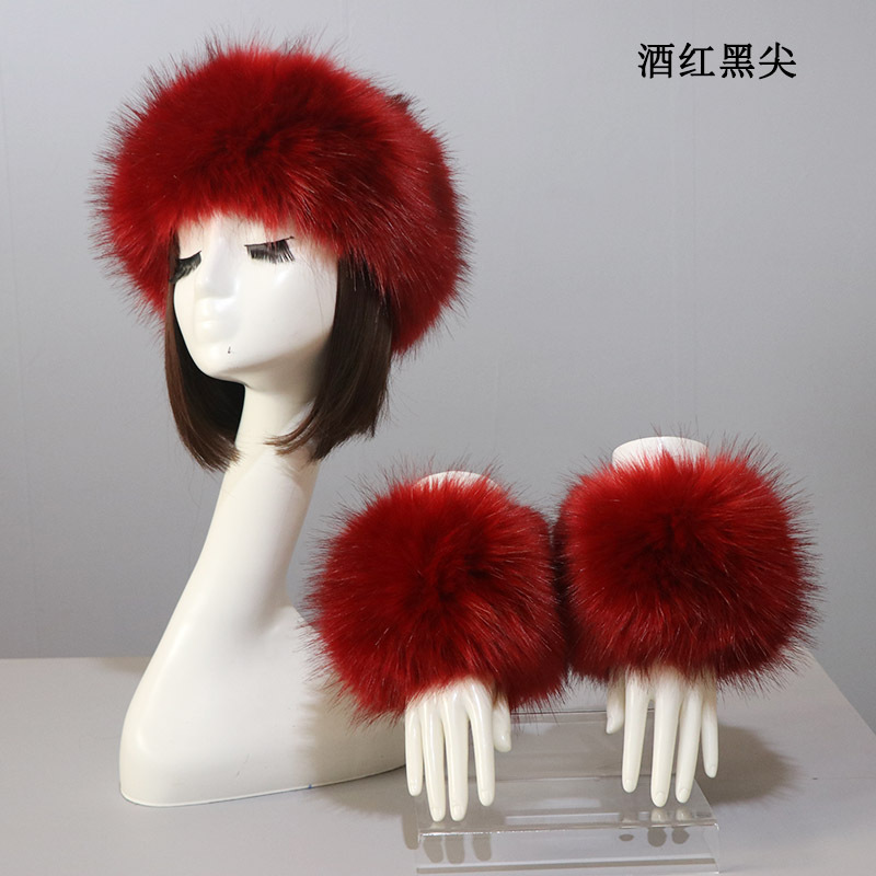 Picture of Hat Cuff Set Autumn and Winter Warm Imitation Fur Empty Top Hat Imitation Fox Mao Mao Cuff Foreign Trade Beanie Hat for Women