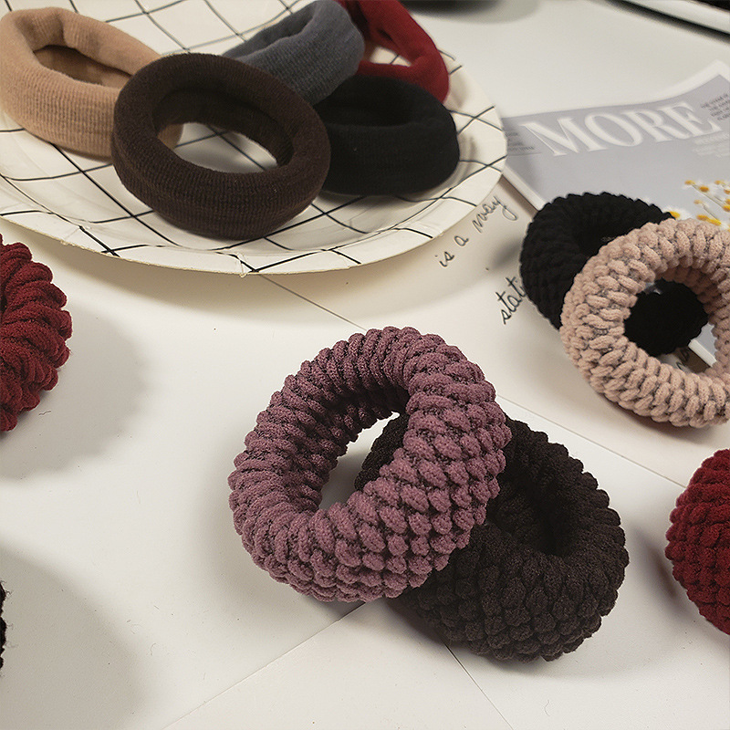 Simple Hair Rope Women's Leather Cover Rubber Band Women's Tie High Elastic Durable Hair Rope Black Headwear Thick Hair Ring