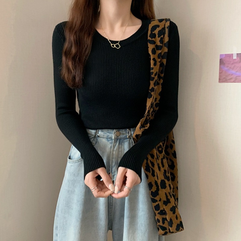 Picture of Sweater 2023 autumn new women's slim-fit black undershirt Western style round neck long sleeve early autumn knitted top