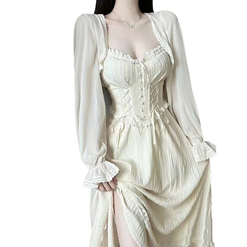 Picture of Summer Tea Break French Fairy Dress Seaside Vacation Strap Dress Royal Sister Chanel Style suit