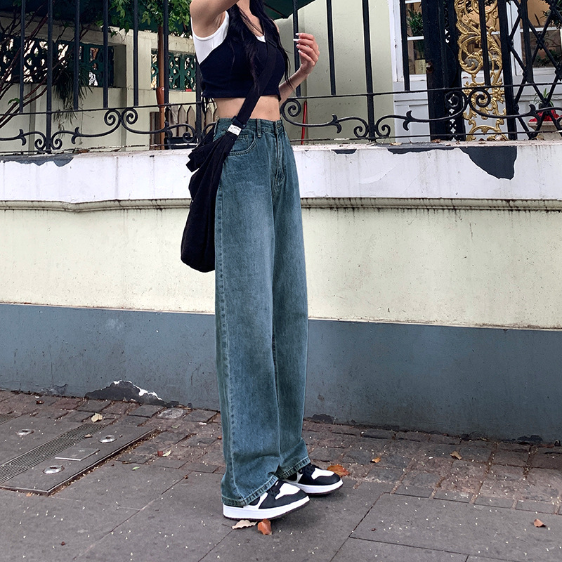 Vintage Jeans Women's Large Size Chubby Girl's New Old Style Straight Tube Loose High Waist Slimming Wide Leg Daddy Pants