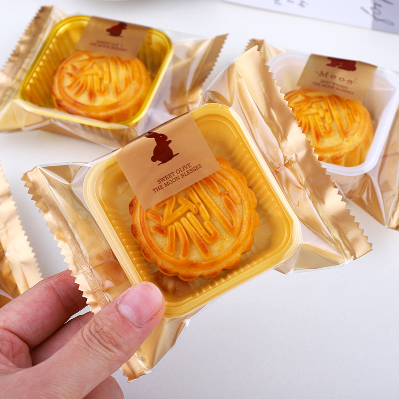 2024 Mid-Autumn Moon Cake Packaging Bag Golden High Transparent 50g Machine Seal Bag 80g Egg Yolk Crisp Flow Heart Ice Skin Packaging Box