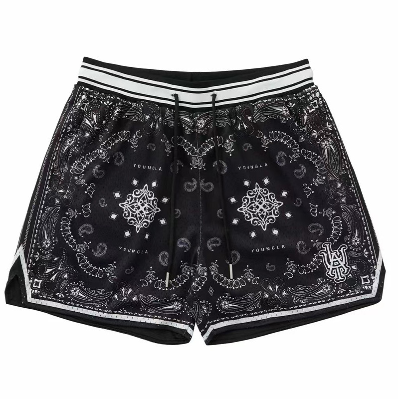 American Young Cashew Flower Shorts Men's Summer Mesh Breathable Quick-Drying Sports Casual Basketball Knee-Length Quarter Pants