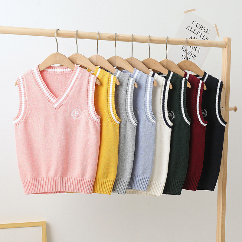 Children's Knitted Vest Spring & Fall Kindergarten Primary and Secondary School Uniforms Boys and Girls Pullover Preppy Style Sweater Vest