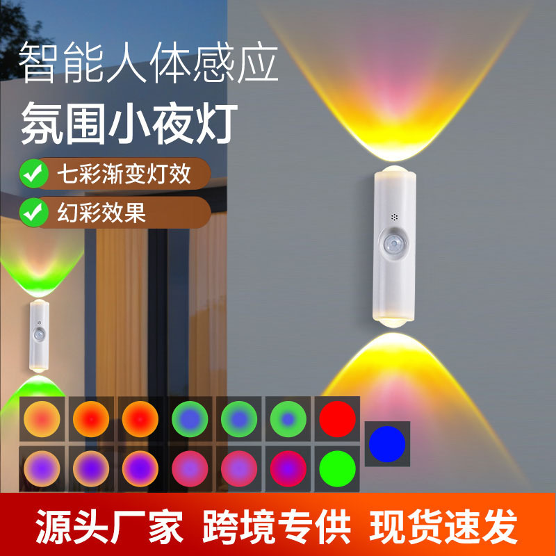 Cross-border new intelligent human body induction lamp, colorful table lamp, induction wall lamp, hill night light, double cat's eye ambient light