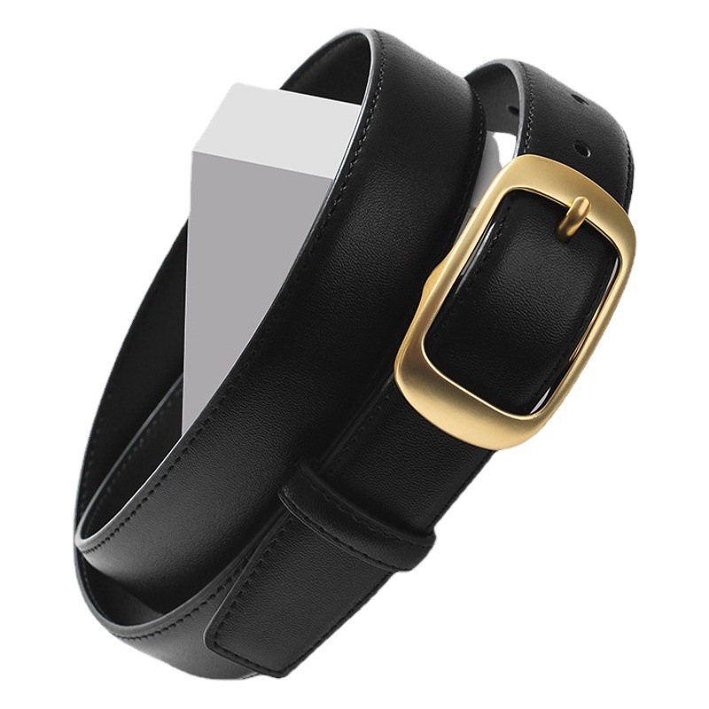 Women's Genuine Leather Versatile Belt with Pin Buckle, Fashionable Decorative Belt for Jeans, Simple Cowhide Style