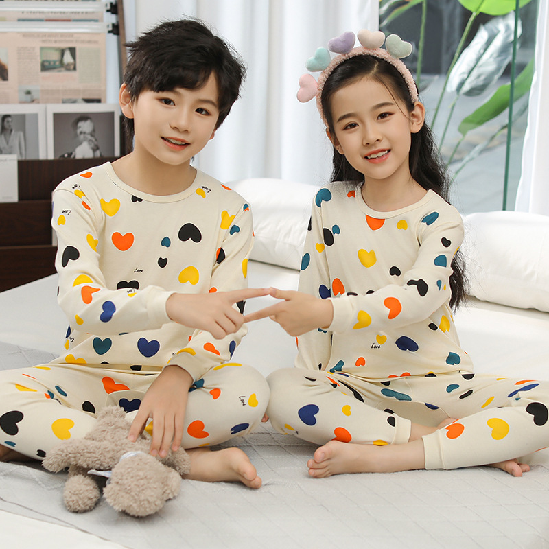 Picture of 2024 Autumn and Winter Children's Round Neck Pure Cotton Home Clothes Pajamas for Boys and Girls Cartoon Autumn Clothes and Autumn Pants Bottoming Underwear Set