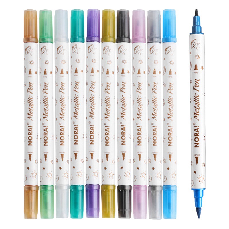 Noya Soft-Tipped Metal Paint Pen Round Rod Double-Ended Gold-Plated Graffiti Pen Body Tattoo Washable DIY Paintbrush