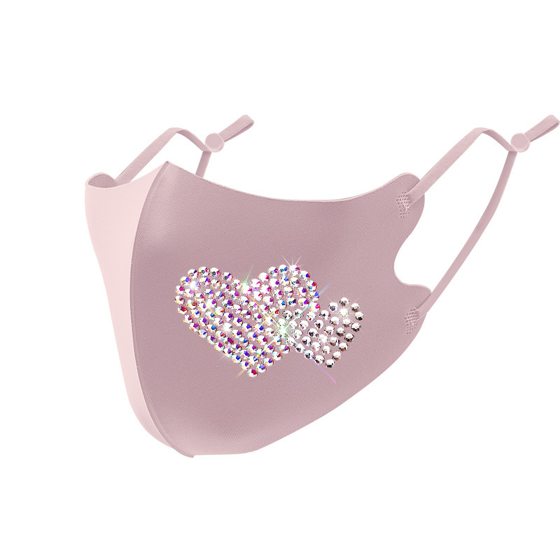 Picture of Trendy Colorful Rhinestone Ice Silk Mask Fashion European and American Style Dustproof Breathable Sun Protection Face Mask with Sparkling Rhinestones Uv Protection