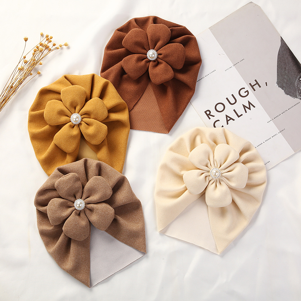 Picture of Cross-border new baby autumn and winter pullover cap imitation cashmere children's Indian hat infant Pearl Flower brimless hat