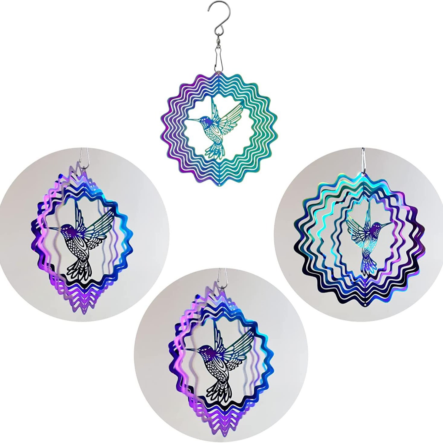 5.8-inch metal 3d hummingbird silent wind chimes wind-turning garden balcony outdoor decoration pendant supply cross-border e-commerce